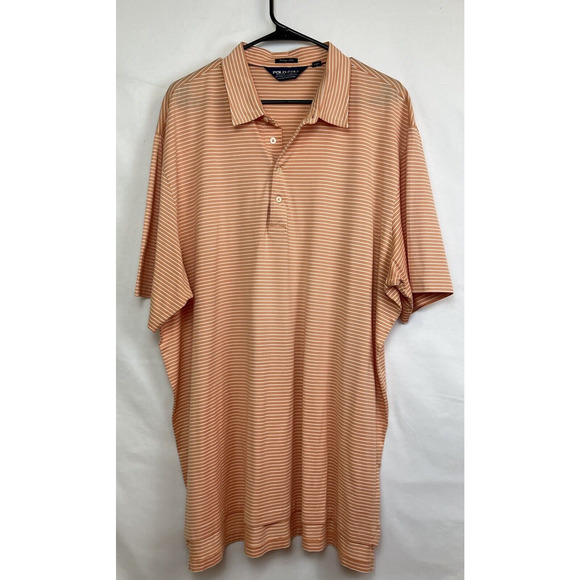 Polo Golf Ralph Lauren Men's XXL Orange/White Striped 4 Button Short Sleeve Polo - Picture 1 of 7